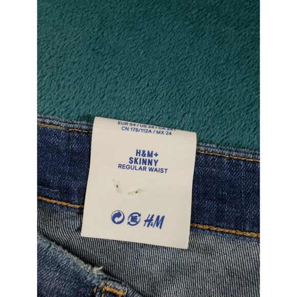 H&M Jeans Size 24 Womens Blue Stretch Pants Denim Mid Rise Ladies Skinny NWT - Picture 4 of 15